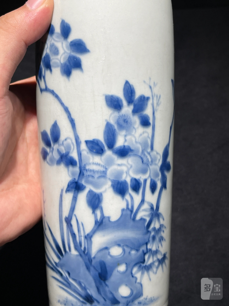 清顺治 青花花鸟纹筒瓶 - 图6